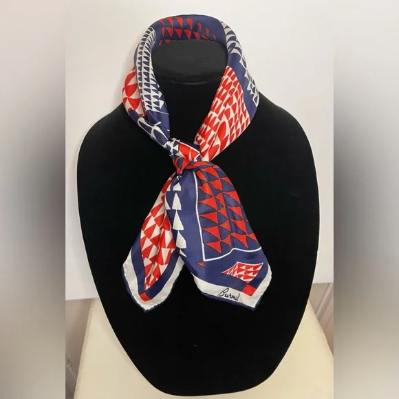 Burmel - 70’s Vintage Silk Scarf in Red, White & Blue - Picture 2 of 4